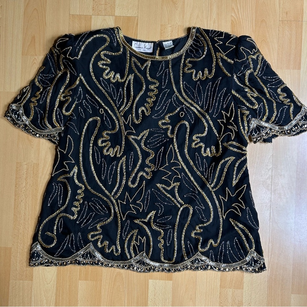 Laurence Kazar Vintage Silk Beaded‎ Blouse Event Formal Party Holiday